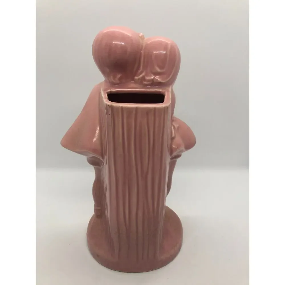 Vintage Retro MCM Pink Tree Stump Heart Hugging Boy Girl Shawnee Pottery Vase